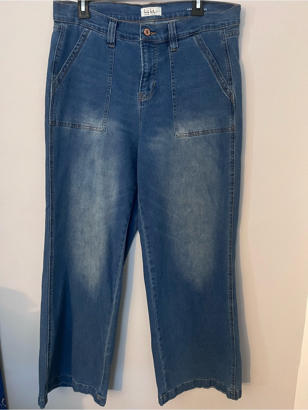 Nicole Miller SOHO High Rise Wide-Leg Jeans in Mid Blue Sz 12